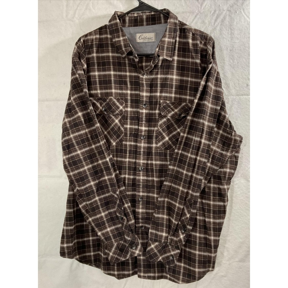 California Shirt Mens 2XL Brown Plaid Flannel Long Sleeve Button‎ Up Pockets